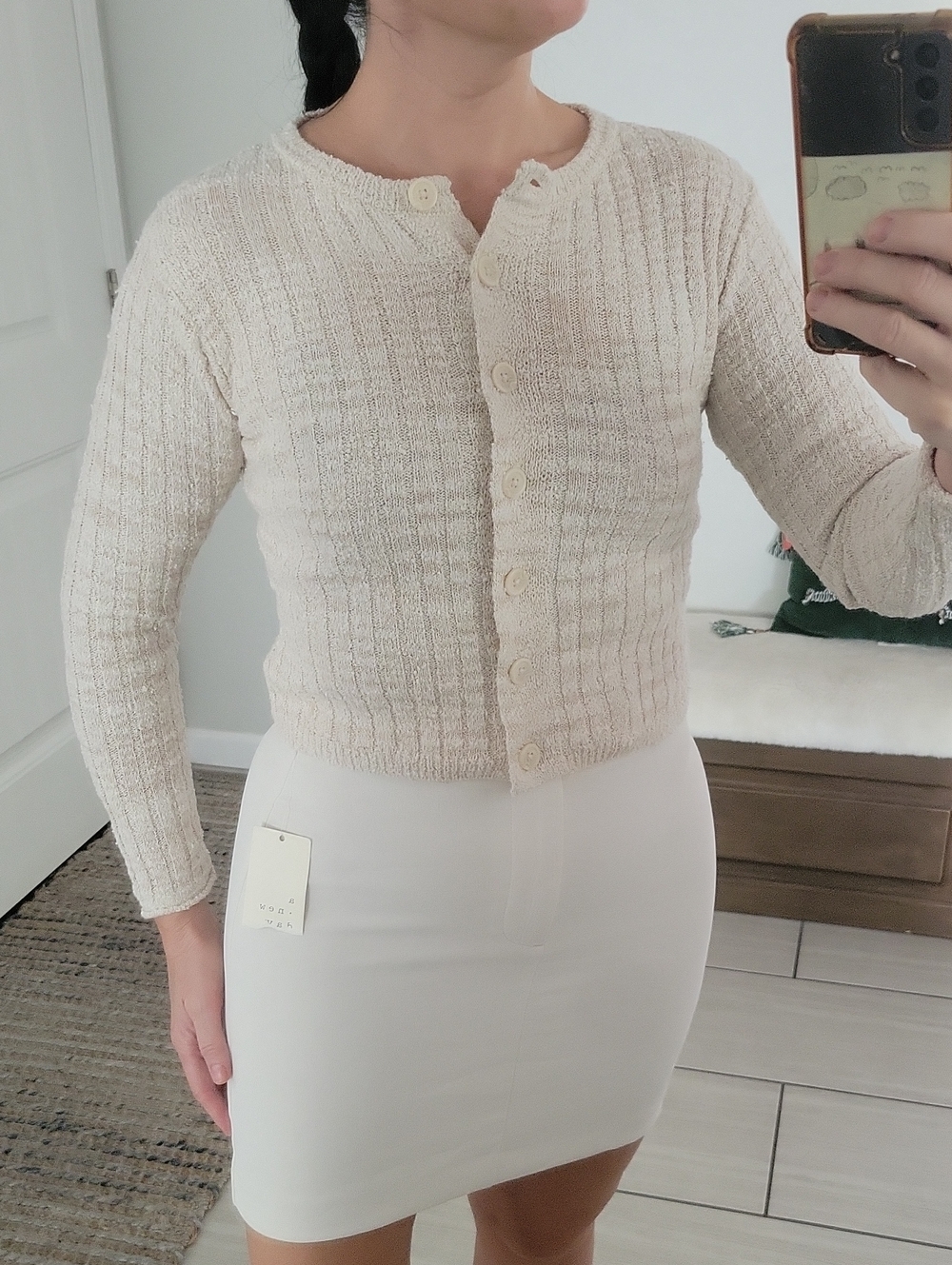Universal Thread Cream Ribbed Button-Front Cardigan - Picture 1 of 11
